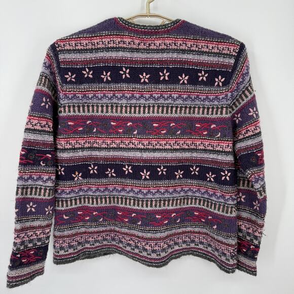 Deane & White Vintage Snowflake Cardigan Sweater Purple Pink Fair Isle  Large - Picture 5 of 6